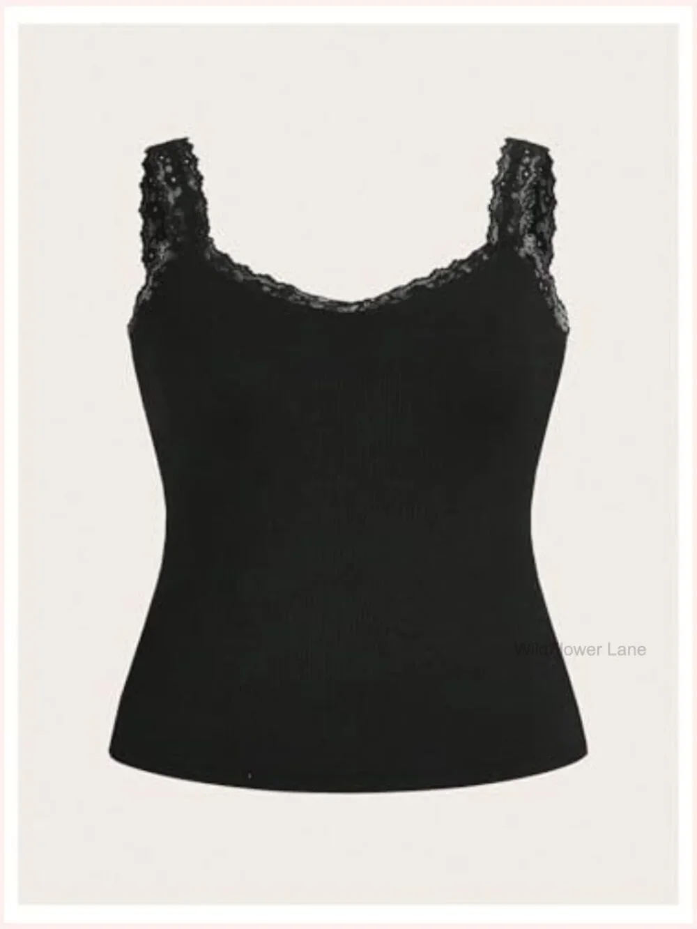 Plus Size Lace Trim Ribbed Cami Tank Top Sleeveless Fitted Undershirt Layering